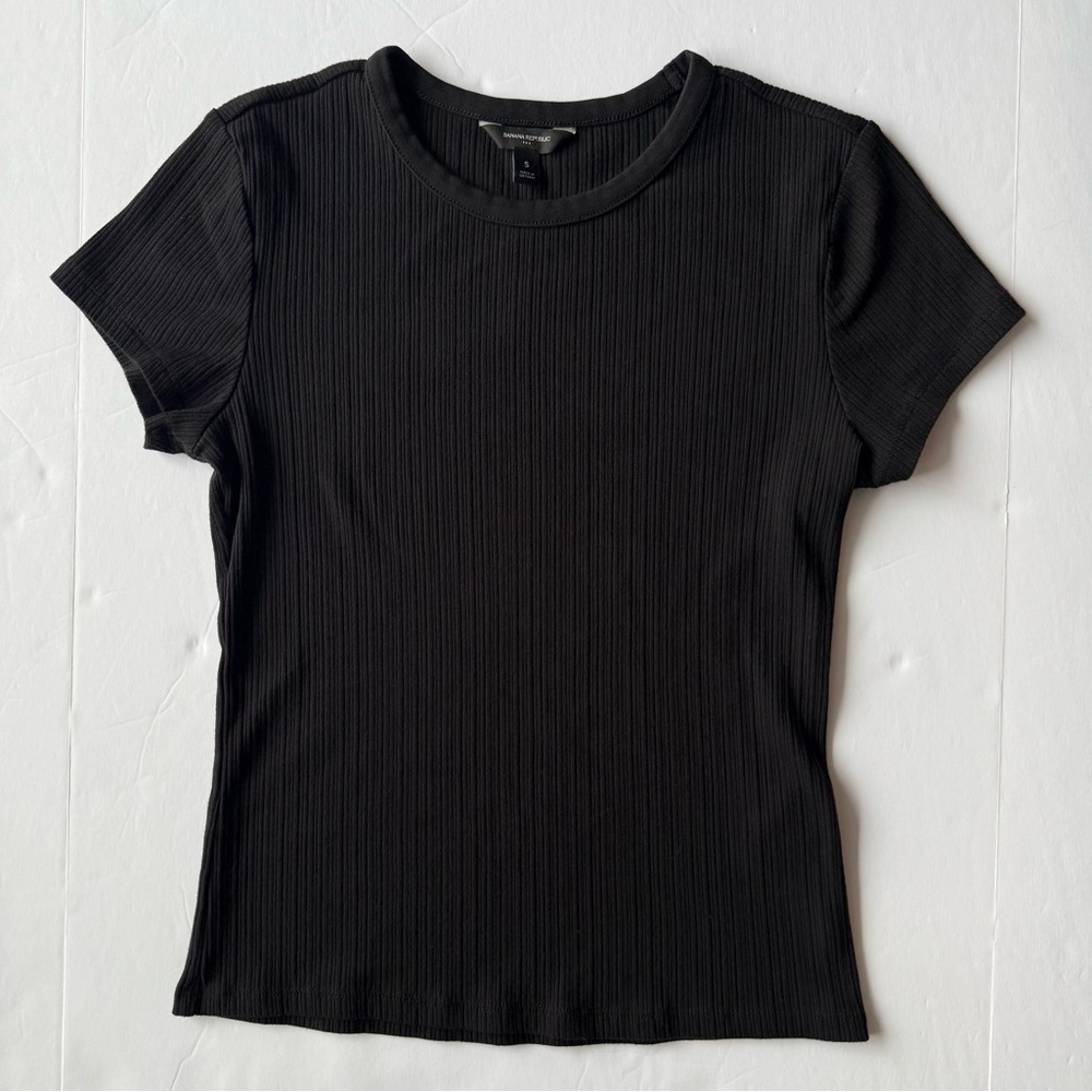 Banana Republic Variegated Ribbed T-Shirt Black Size S